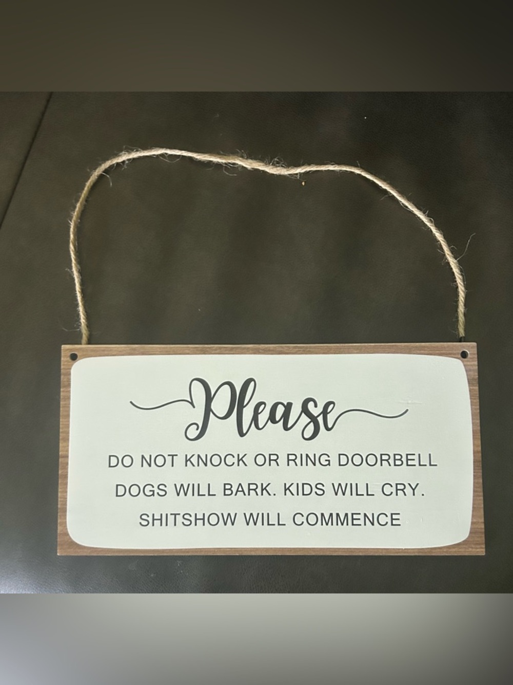 Humorous Hanging Sign - "Please Do Not Knock" - Cream & Black